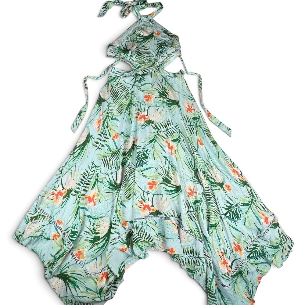 Lulus St Tropez Womens Sz Sm Tropical Floral Blue Halter Dress Asymmetrical $84 - Picture 5 of 16